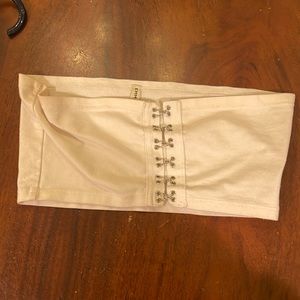 Emma & Sam Xs white bottom crop top with silver latches in front